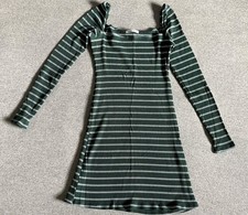 Reformation Dress Womens Medium Green Stripe Ribbed Knit Long Sleeve Short