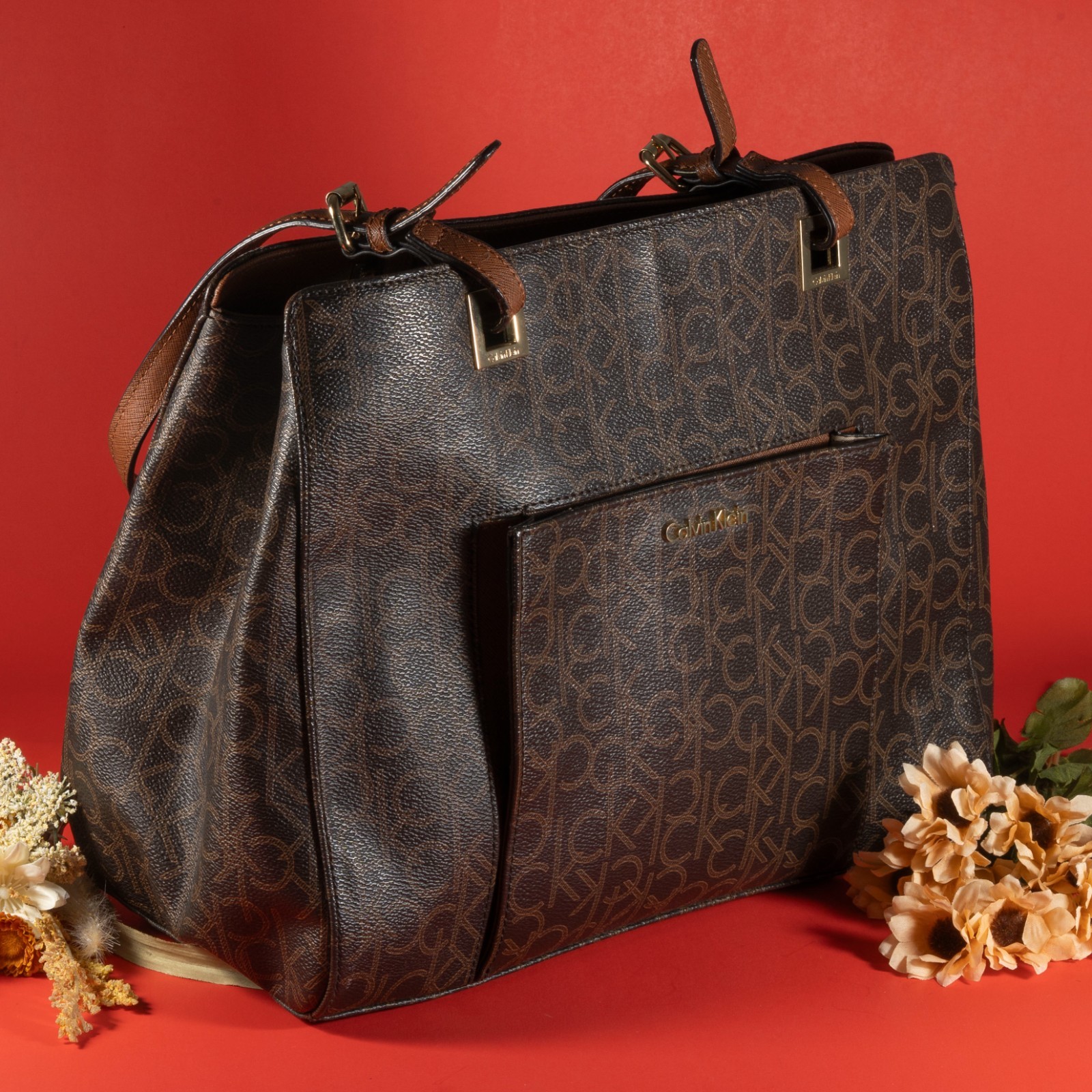 Calvin Klein Blush Pink Monogram Logo Tote Bag with Double Handles  