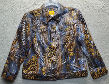 Vintage Ruby Rd. Jacket Womens 14 Multi Animal Print Stretch Collar Button Front