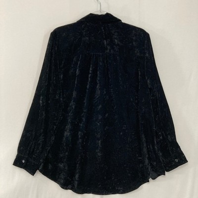 トップス c... Denim & Co Button Up Shirt XL Black Crushed Velvet Long Sleeve