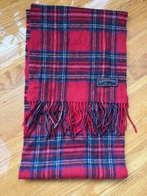 Vintage James Pringle Weavers 100% Wool Red Plaid Scarf 65x12 One Size 
