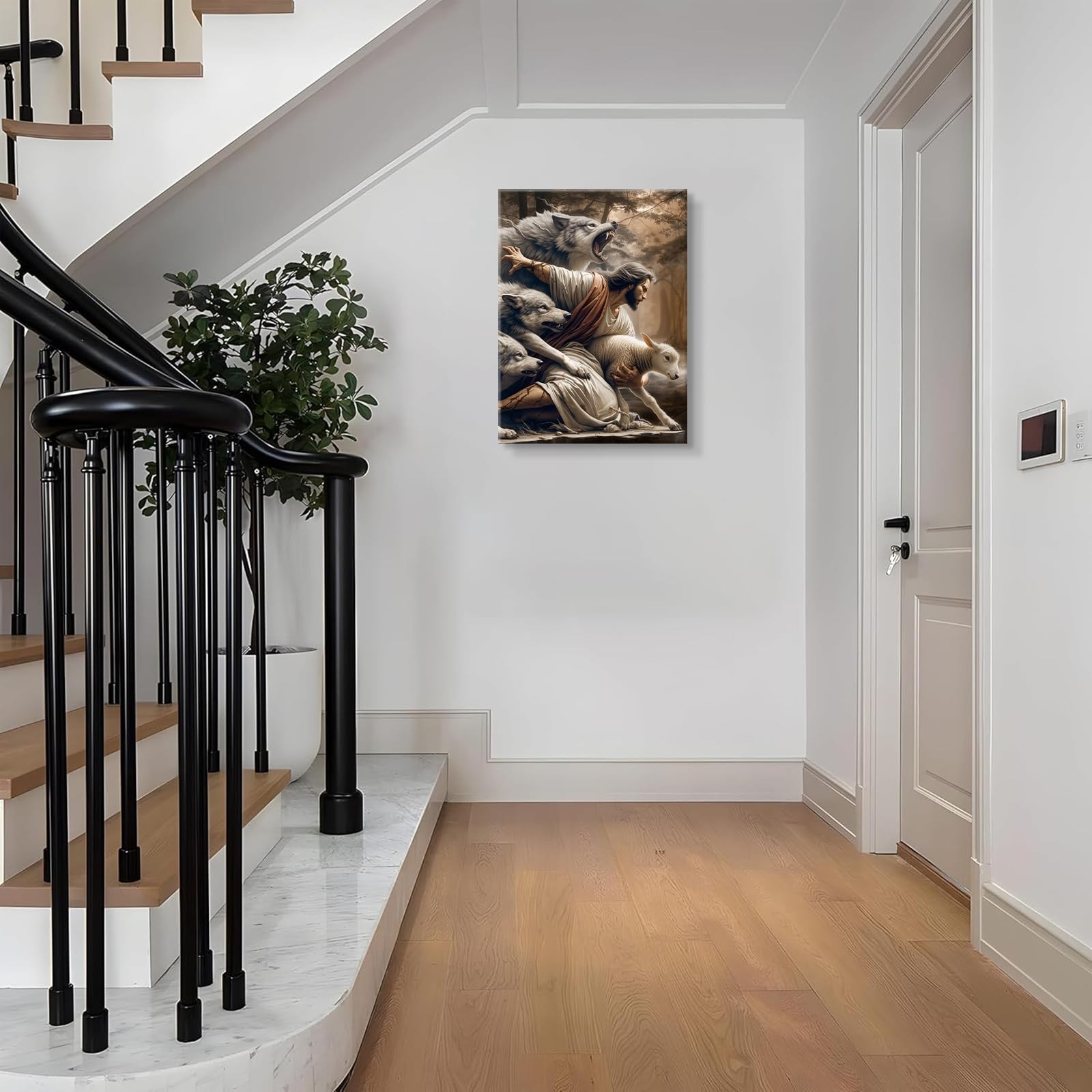 Jesus and Lamb Canvas Wall Art Jesus Saves The Lost Lamb Picture Wall Decor G...