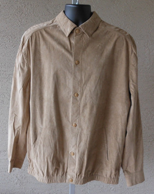 VTG St. Croix Mens Casual Jacket Size XL Long Beige UltraSuede Faux Malouf's TX