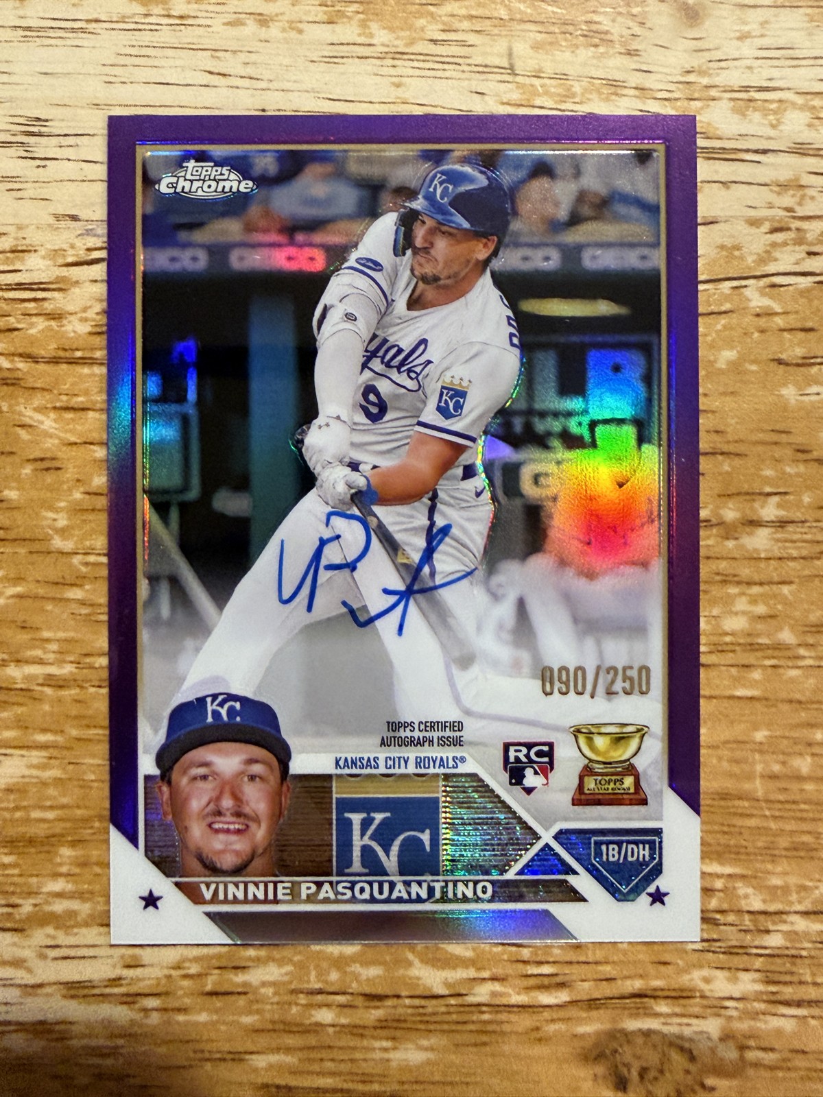 Vinnie Pasquantino RC /250 2023 Topps Chrome Auto Purple Refractor #RA-VP