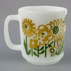 Vintage Glasbake #10 Milk Glass Stacking Mug Green Gold Floral Coffee Cup 3.5”