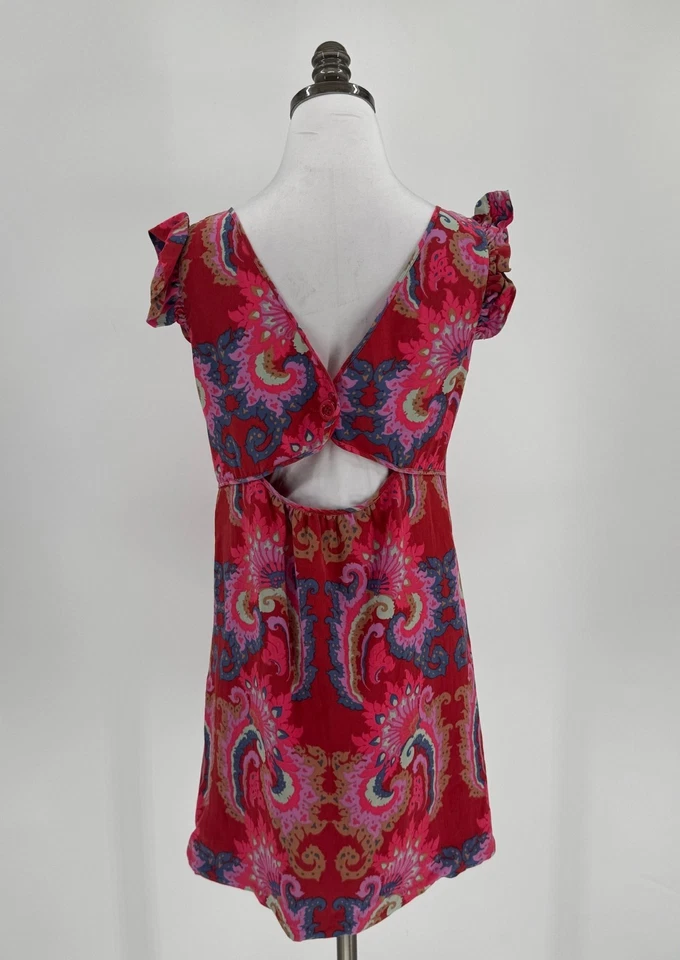 Tibi Red Floral 100% Silk V Neck Ruffle Sleeve Short Mini Dress Size 6 - Image 3 of 4