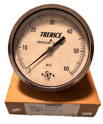 NEW Trerice Pressure Gauge 500XGG 500XB 6'' Flangeless Case LBM 1/4  NPT 0-60 PSI
