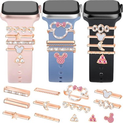 13 Pcs Rose Gold Watch Band Charms with 10 Pcs Decorative Rings Loops for iWatch