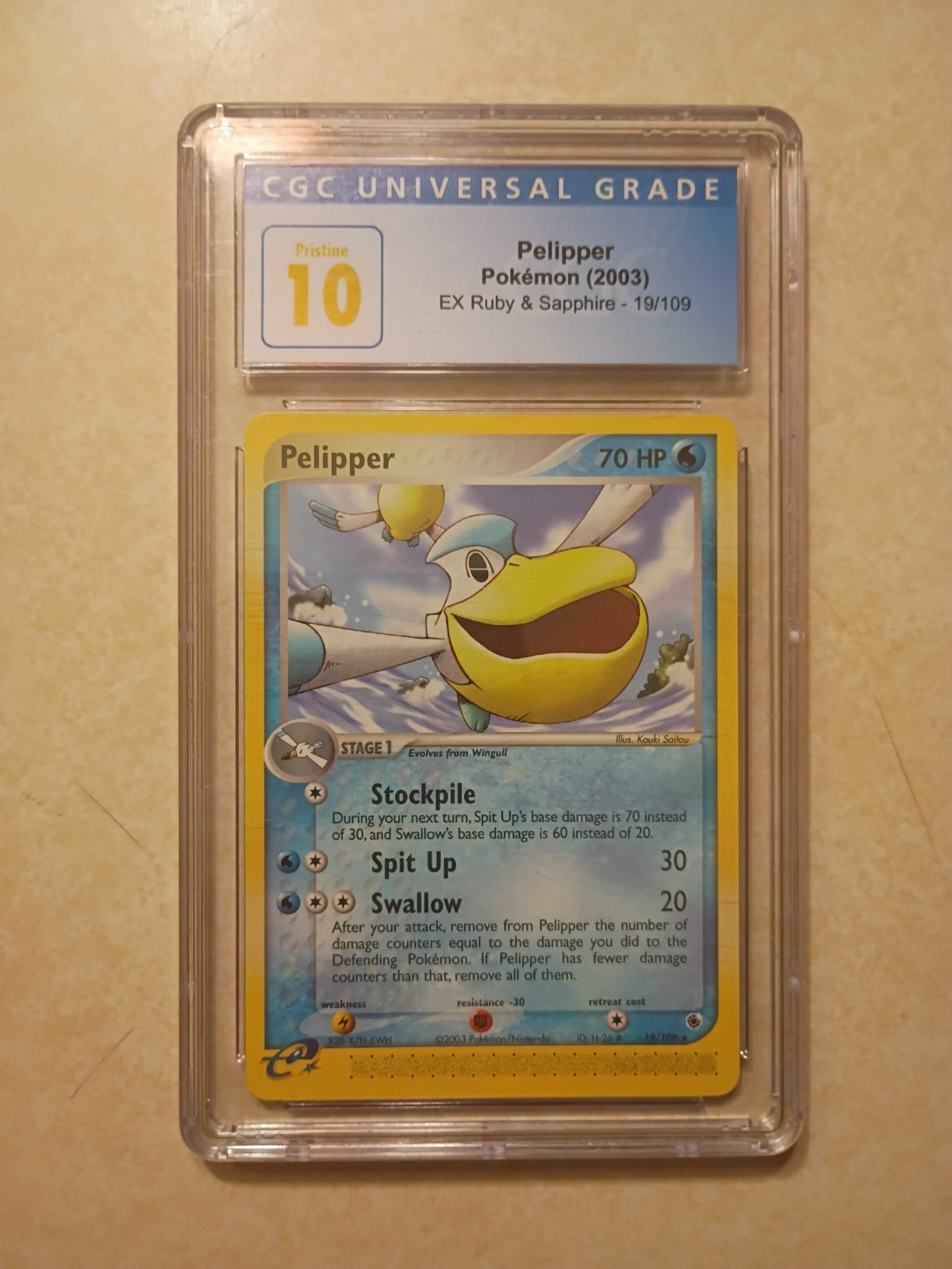 cgc blue label Pristine 10, pop -2,  Pelipper ex, e- reader ruby & sapphire card