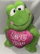 Dandee 11  Green Frog Plush Holding Pink Heart Love You Pillow Valentines Gift