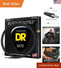 Black Coated 4-String Bass Guitar Strings 40-100 - Bright Tone, USA Made