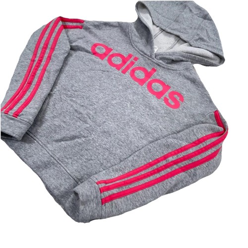 Adidas Hoodie Girls Medium Gray Pink Sweatshirt Sweater Spell Out Youth Kids - Picture 2 of 8