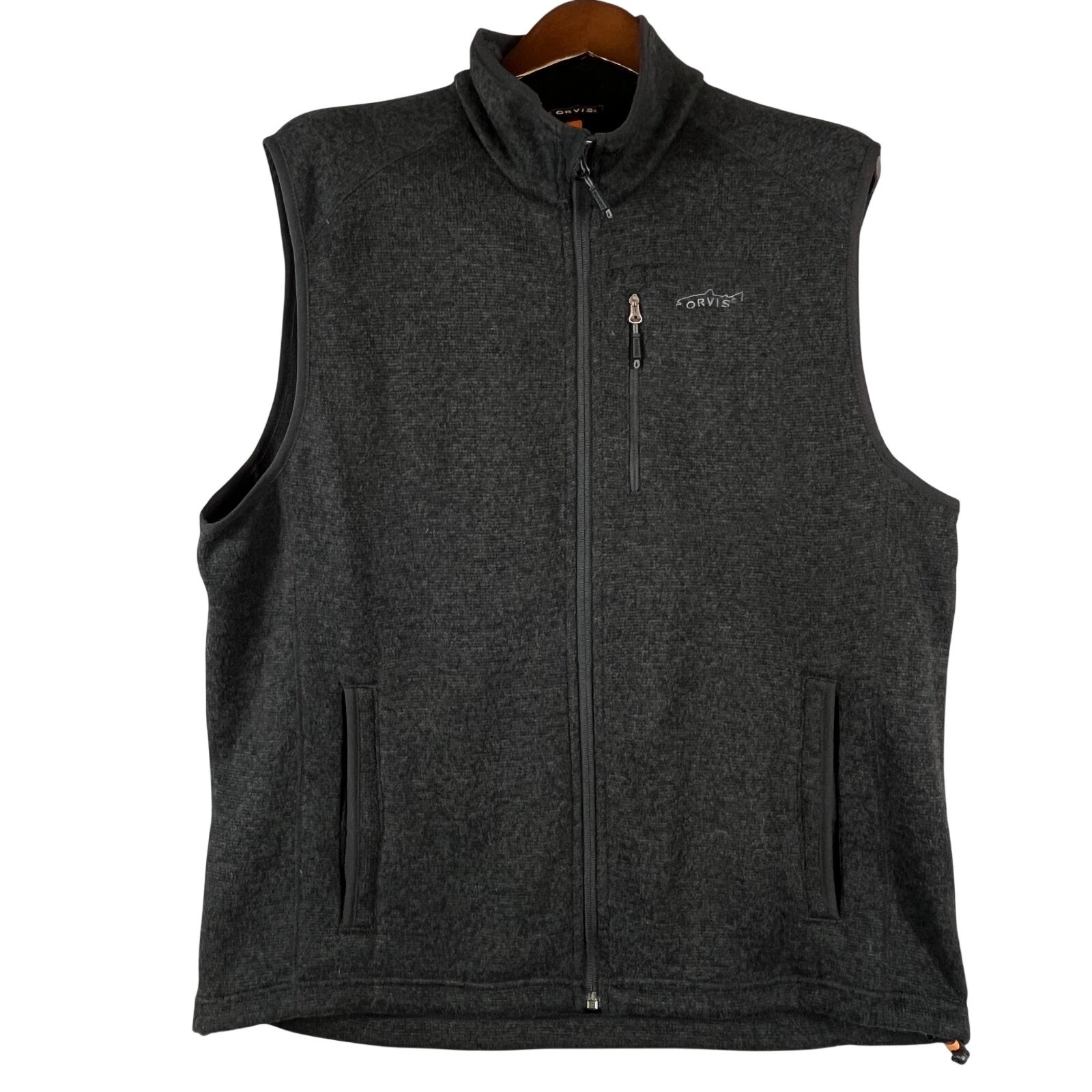 Orvis Mens L Fleece Vest Full Zip Mock Neck Black Outdoor Hiking Layer Gorpcore