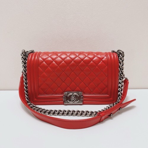 Chanel Le Boy Medium Red Lambskin Shoulder & Crossbody Bag Duty Paid