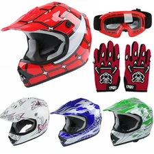 DOT Youth Kids Safety Helmet /Goggles Gloves Motorcycle Dirt Bike Off-Road ATV