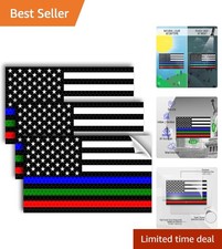 3PC Reflective Thin Line American Flag Sticker - 5x3 Inches - Blue Green and ...