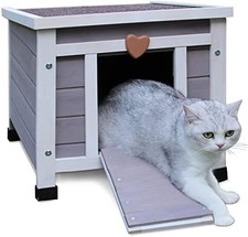 Weatherproof Cat House for Outdoor Cats Wooden Pet Shelter Outside