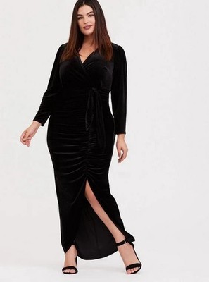 NEW Torrid 26 Dress Maxi Velvet Black High Slit Romantic Goth Whimsy Wednesday