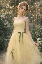 NWT VTG Gunne Sax Jessica McClintock Yellow Tulle Strapless Fairy Prom Dress 2