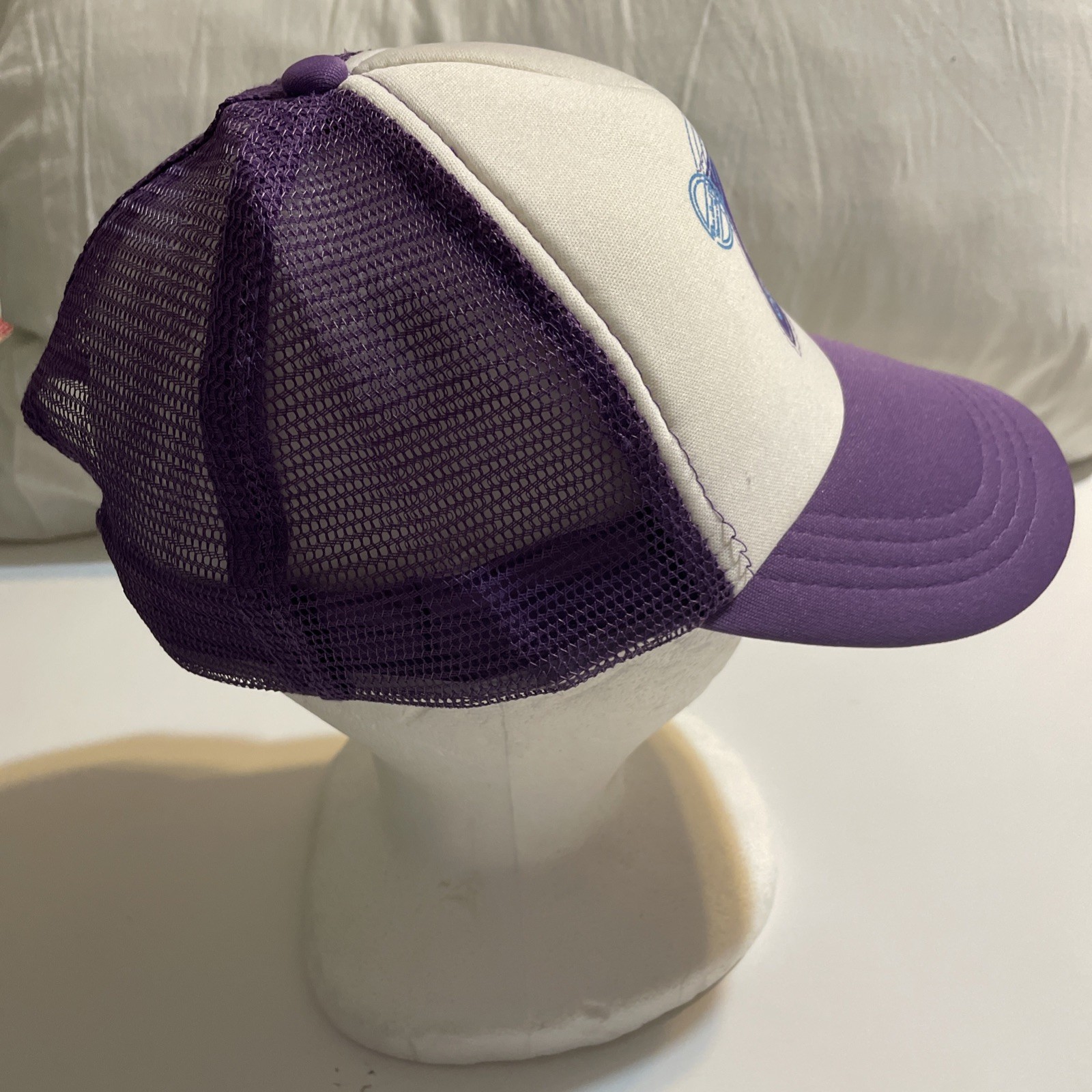 Baseball White Purple Hat Adjustable Trucker RACE… - image 5