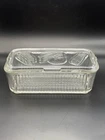 Vintage 1930s Federal Glass Refrigerator Dish Box Embossed Vegetable Lid 8” x 3”