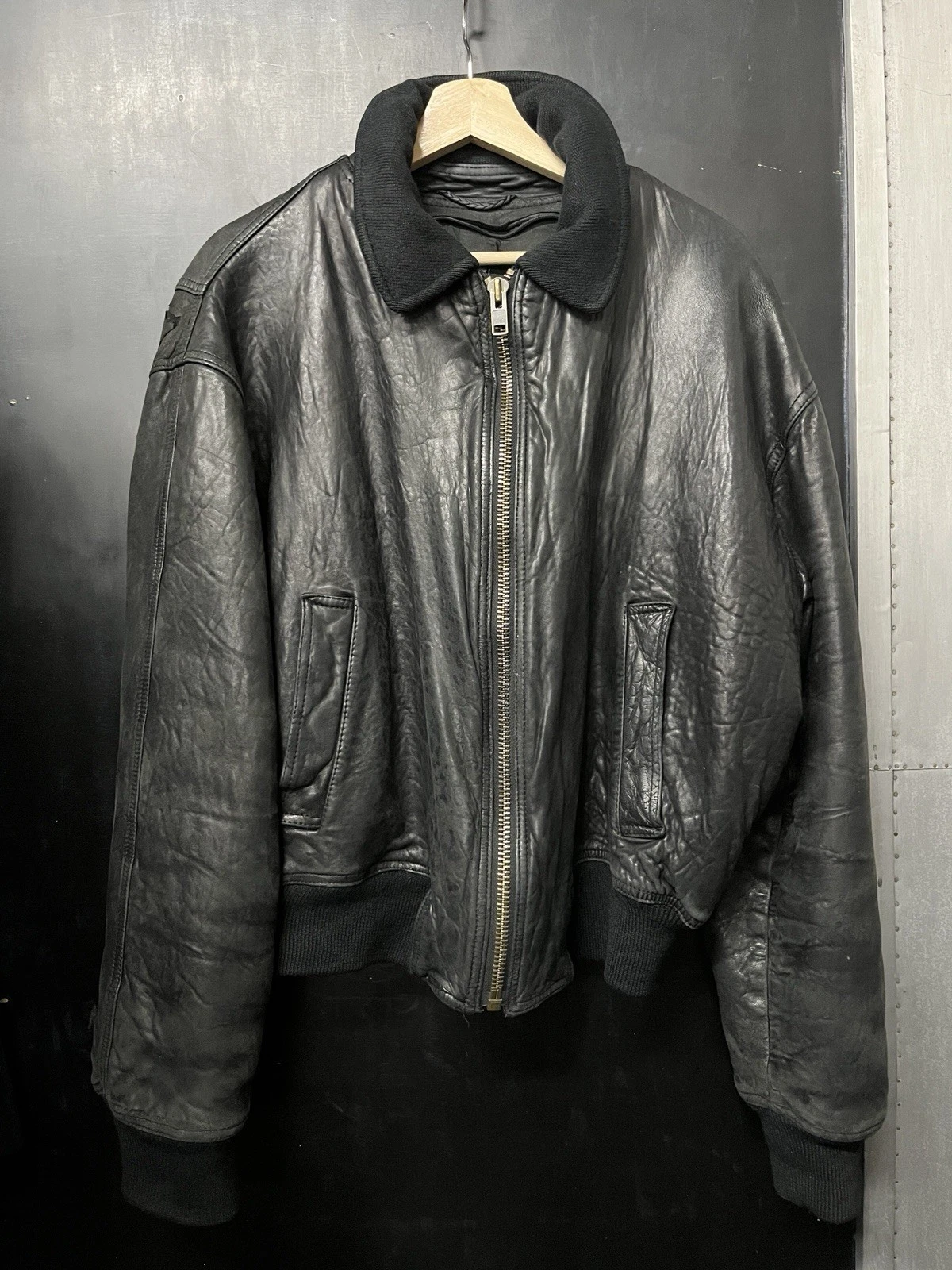 Giorgio Armani — Giorgio Armani Leather Bomber Jacket Cropped Boxy Blouson VTG 90s Black IT 42