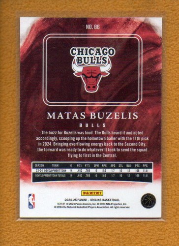 Matas Buzelis 2024-25 Panini Origins Basketball Base Rookie RC #86 - Picture 2 of 2