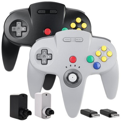 2 Pack Wireless N64 Controller for Switch 1 & 2, N64 Console, Black/Gray