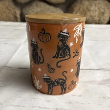 Potter’s Studio Black Cat Halloween Pumpkin 6” Canister Wood Lid Treat Jar New 
