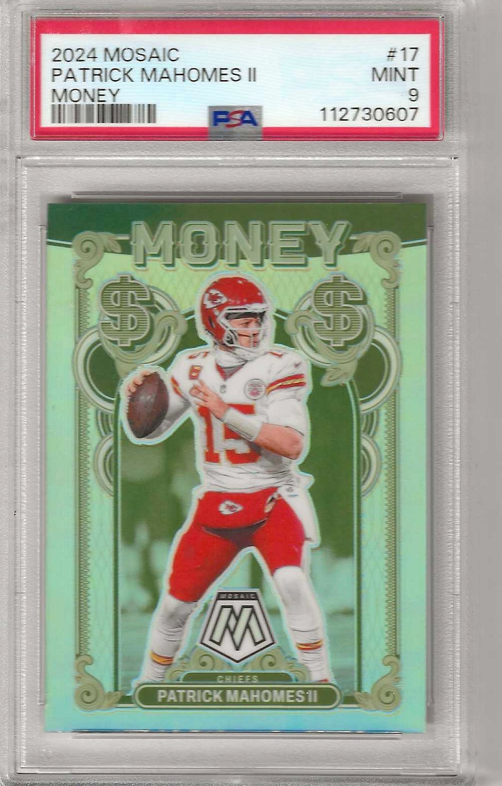 2024 Mosaic Patrick Mahomes II Money #17 (Case Hit) PSA 9 (Kansas City Chiefs)