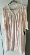 VTG Shadowline Nylon Peignoir Nightgown Robe Small Pink Lace Pearls Romantic MCM