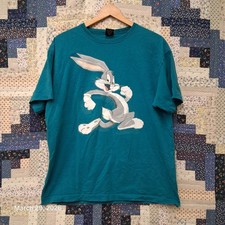 Vintage 90s Teal Bugs Bunny Tee Shirt Size XL Warner Bros Studio Store 1996