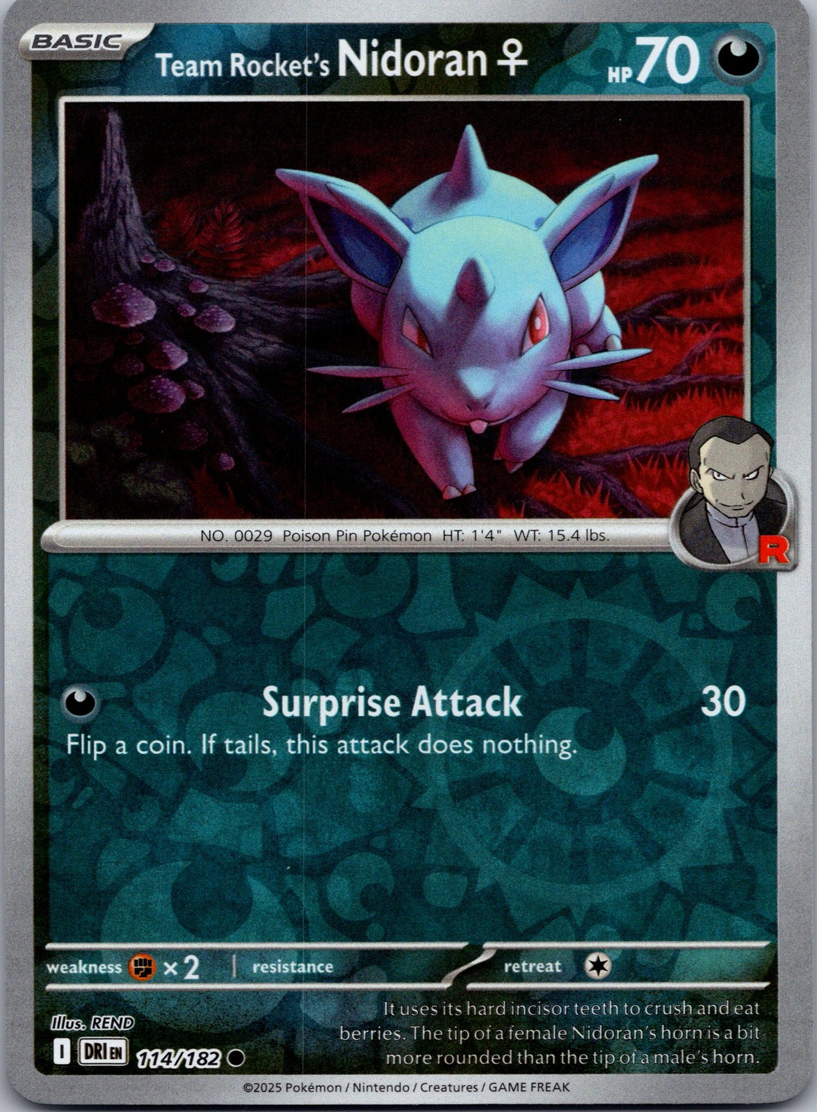 Team Rocket's Nidoran F Reverse Holo Common SV10: Destined Rivals 114/182 NM-LP