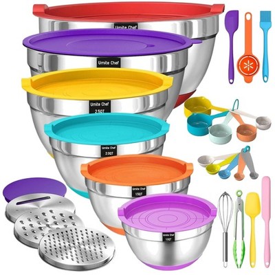 Stainless Steel Mixing Bowls with Grater Attachments - 26pcs