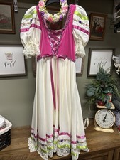 revolution dance costume Prairie Dutch Corset Sz SA Ivory Pink Lace Floral Head