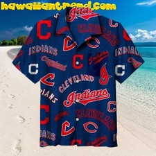 Mlb Cleveland Indians Logo Navy Theme Hawaiian Shirt