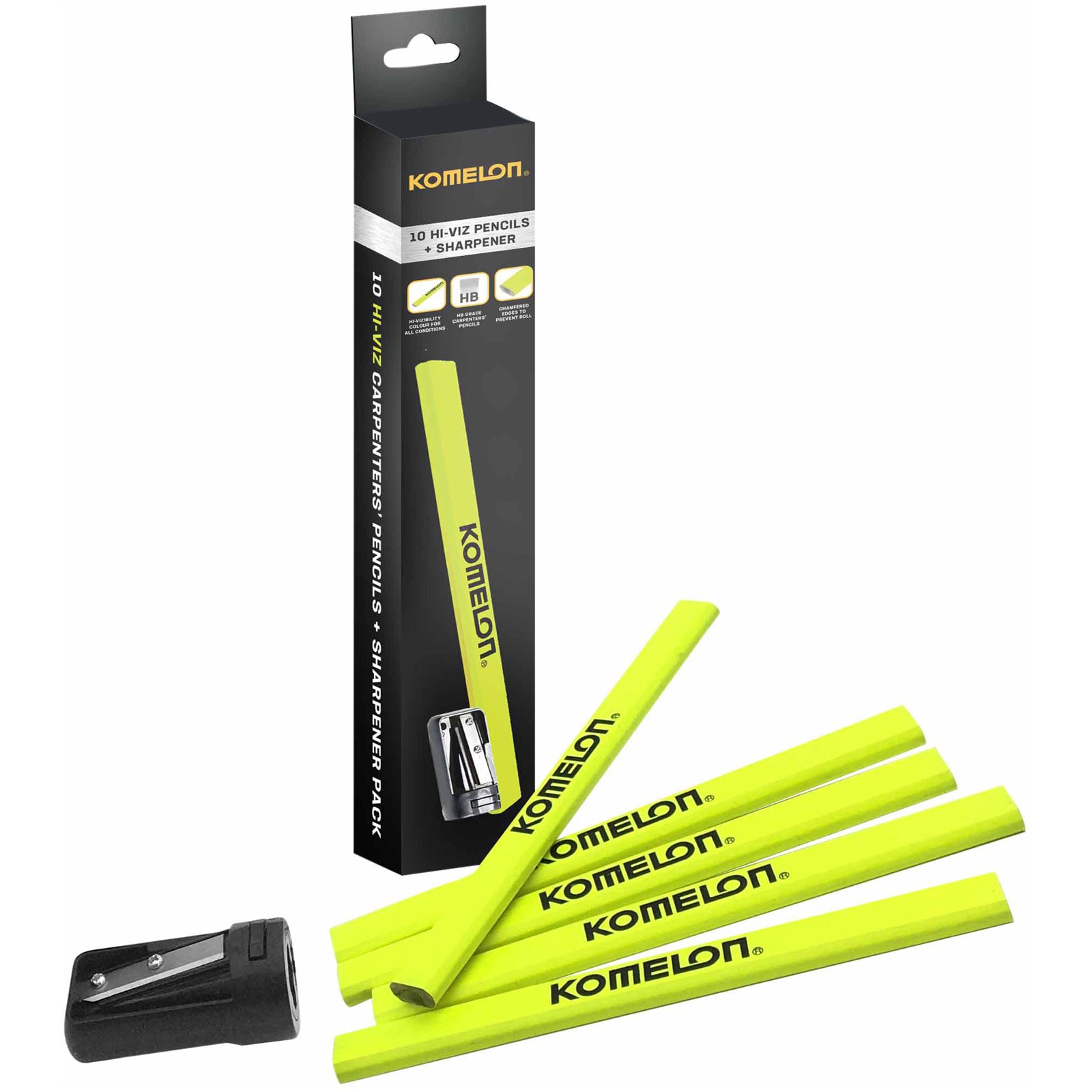 Komelon Carpenters Pencil and Sharpener Set, 10 Piece