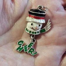 Silver tone enamel snowman pendant