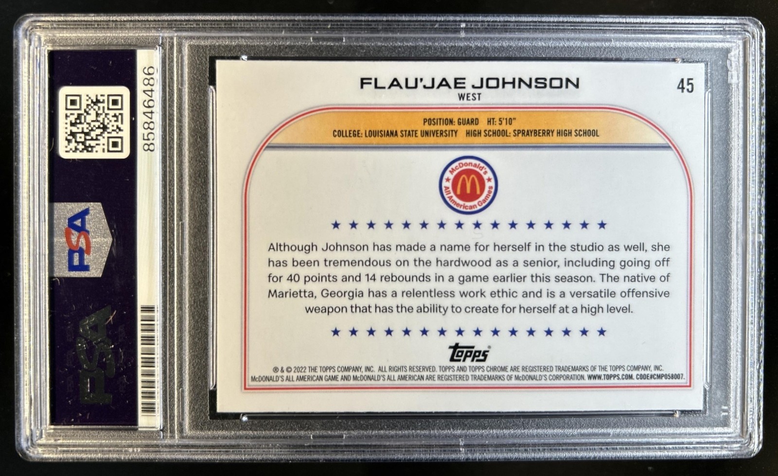 Basketball Trading Card Flau'Jae Johnson PSA/DNA Authentic Auto Autograph view 2