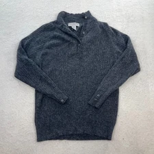 JH Collectibles Lambswool Angora Fuzzy Grey Sweater 1/4 Button Collar Sz Medium