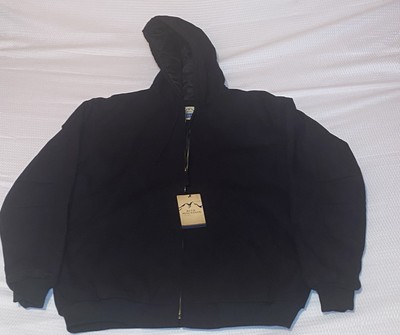 Blue Mountain Men's Black Hooded Insulated Coat Duck Quilt-Lined 2XL (50-52) NWT