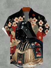 Men's Casual Samurai Print Short Sleeve Shirt 23