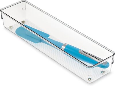 Interdesign 52530 Linus Clear Plastic Drawer Silverware Organizer 3.2 x 12.8 x 2