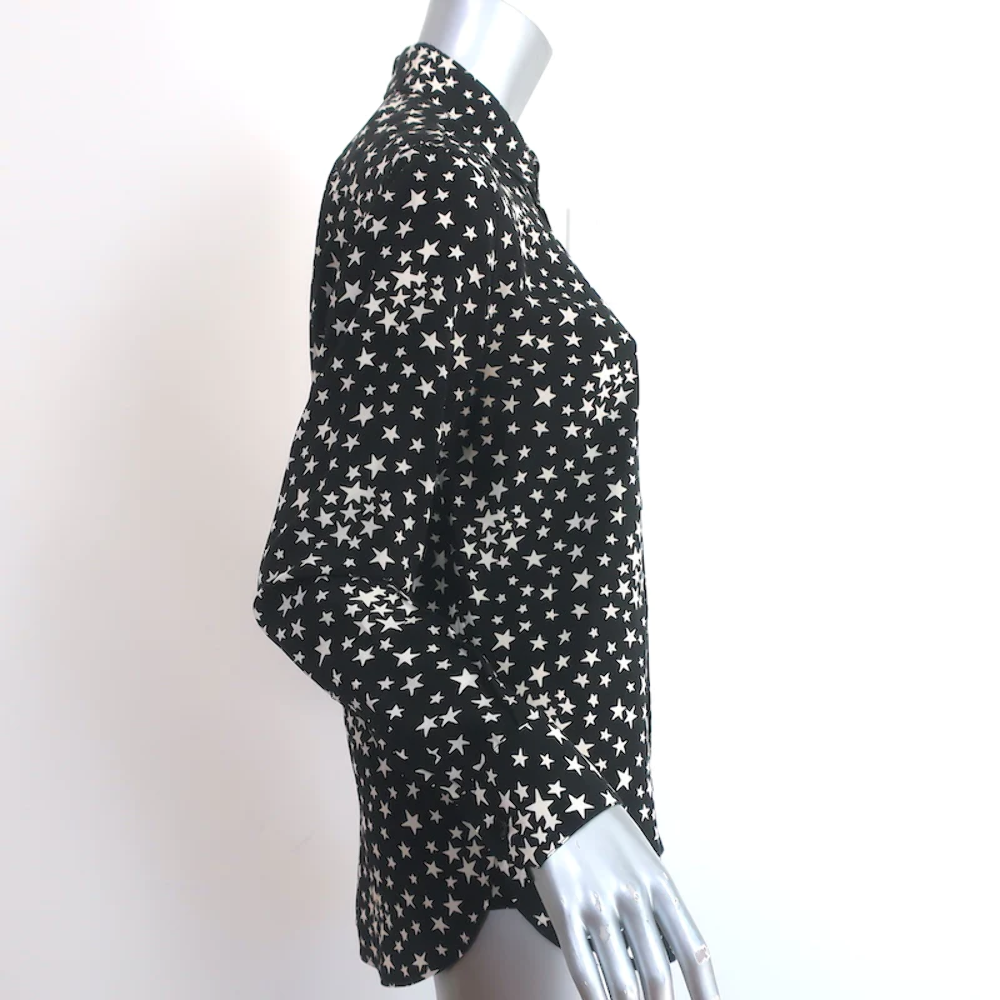 Camicia di seta Saint Laurent stampa stelle nero bianco taglia 42 blusa manica lunga
