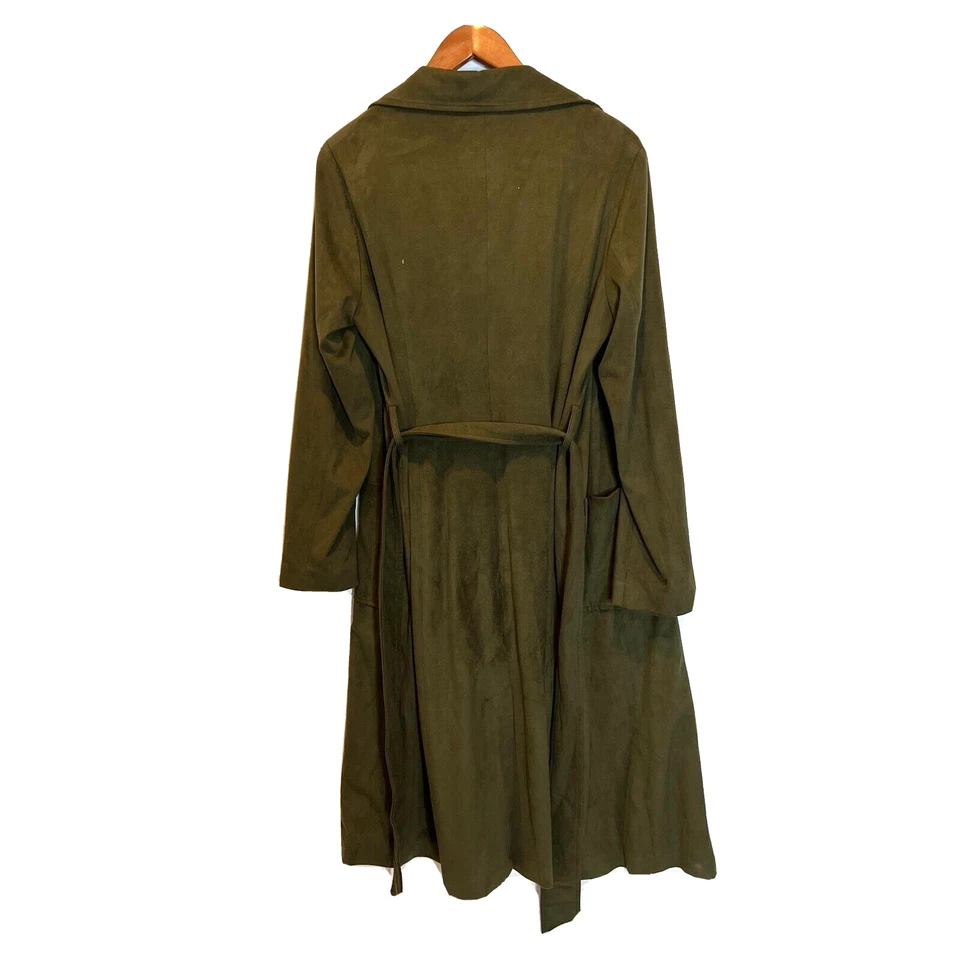 Gabardina Belle Badgley Mischka para mujer imitación gamuza verde envolvente talla L Foto 2 de 4