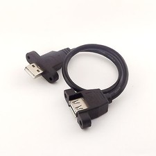 USB 2.0 A Female Socket Panel Mount to USB A Male Screw Hole Extension Cable 1FT