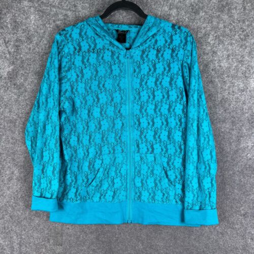 Rock47 Pullover Damen Large blau Blumen Hoodie durchgehender Reißverschluss transparent Wrangler Cowgirl