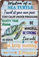 Inspirational Turtle Decor - Metal Tin Sign - 12 x 8 inches - Wall Art - Sea Tur