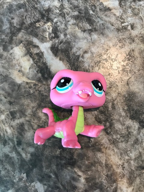 Littlest Pet Shop #1464 CROCODILE Alligator Pink Green Blue Dot Eyes ...