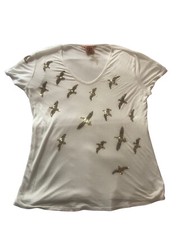 TORY BURCH Carly Gold Sequin Bird Tee Oversized MEDIUM, White,  modal